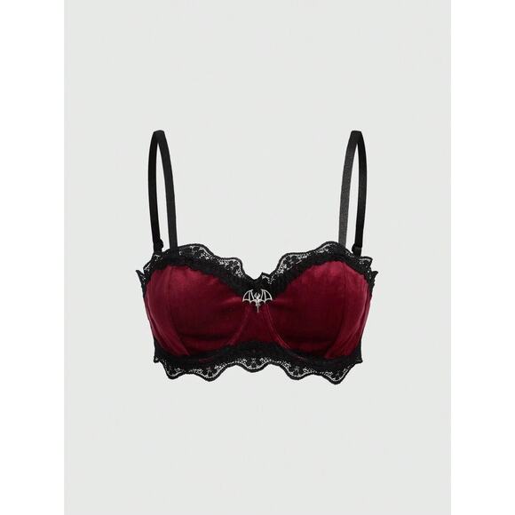 Goth Emo Punk Red Velvet Crop Top Bralette w/ Bat Charm S (4) - Picture 1 of 4